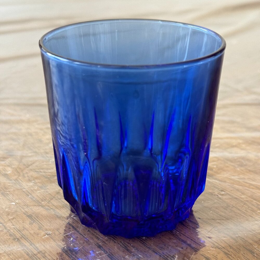 Vintage Luminarc Blue Glass Juice Glass Made in France 3" tall